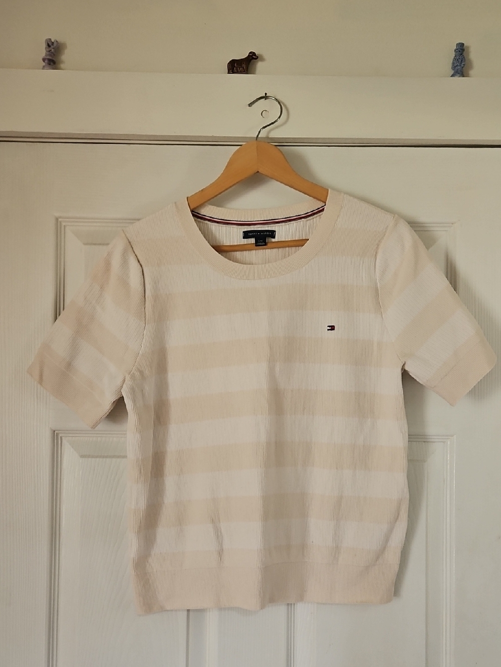 Tommy Hilfiger Cream & White Striped Short Sleeve Knit Top